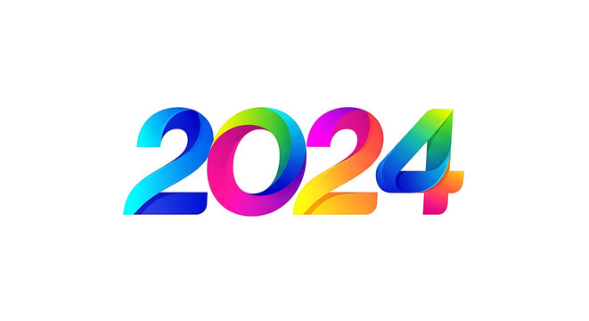 Colorful 3 d numbers 2024, vibrant gradient style, modern typography year