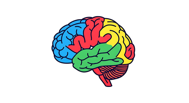 Colorful 3 d of human brain with distinct lobes highlighted in bright shades frontal parietal temporal