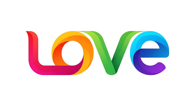 Colorful 3 d typography spelling the word "love" in a gradient rainbow style