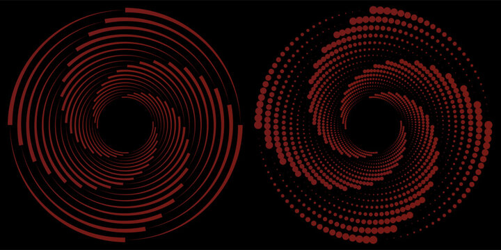 Sound wave rhythm lines spiral dynamic abstract vector background in circle dot shape