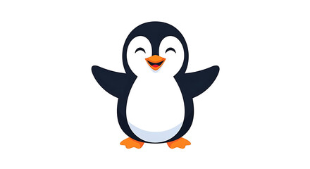 Obraz premium Cute cartoon penguin with orange beak and feet, flat style bird black