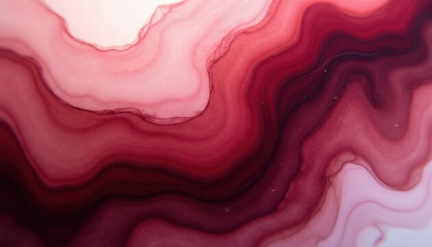Red and pink alcohol ink flows create abstract organic shapes. Fluid art forms delicate translucent layers resembling marble or agate stone textures. Soft color transitions suggest gentle movement.