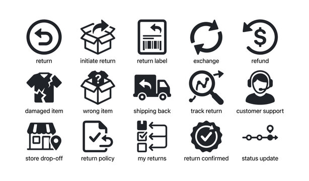 Return icons showing return process on white background