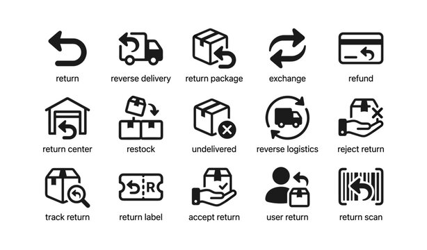 Return icons showing return and reverse logistics on white background