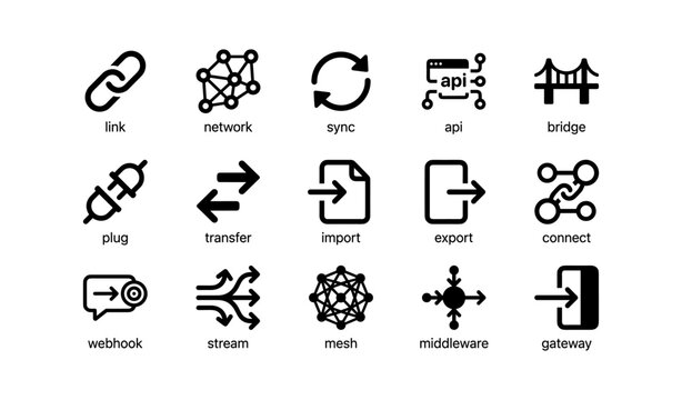 Connectivity icons showing integration and links on white background