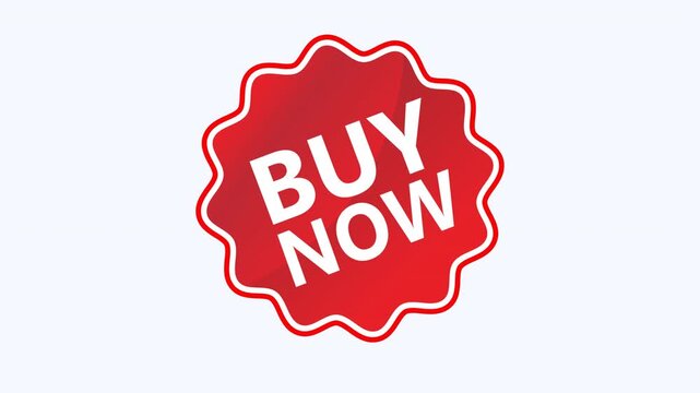 Red starburst sticker with buy now suitable for ecommerce promotions, websites, sales campaigns, and advertising materials. Bold and eye catching design.