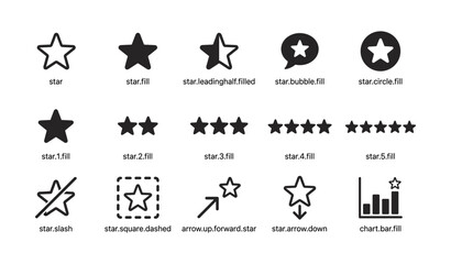 Fototapeta premium Star icon set arranged in grid on white background page