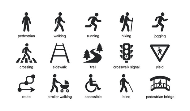 Pedestrian activity icons displayed in grid on white background