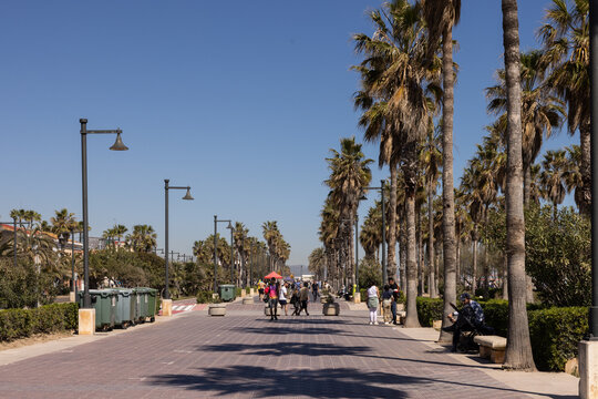 pedestrian walkway at the beach in Valencia, Spain