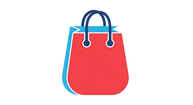 Red tote bag with blue handles and zipper, flat lay