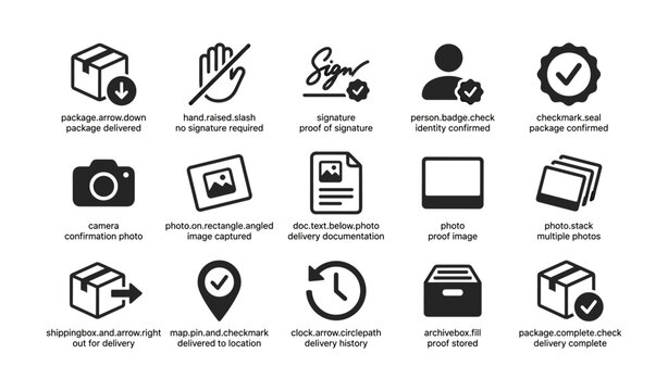 Proof of delivery and documentation icons on white background