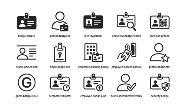 Badge and profile icons showing identification and access cards on white