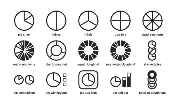Varied pie chart icons illustrating segment types in grid