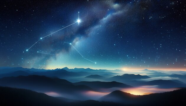 night sky star big dipper constellation astronomy dark sky space milky way north star stargazing cosmic night landscape with big dipper constellation glowing over dark sky and cloud layer creating