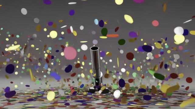 Confetti popper exploding with colorful paper pieces creating a festive celebration and party atmosphere