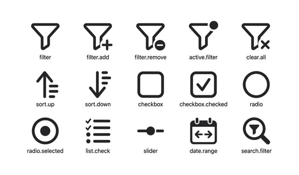 Filter and selection icons showing ui controls and forms