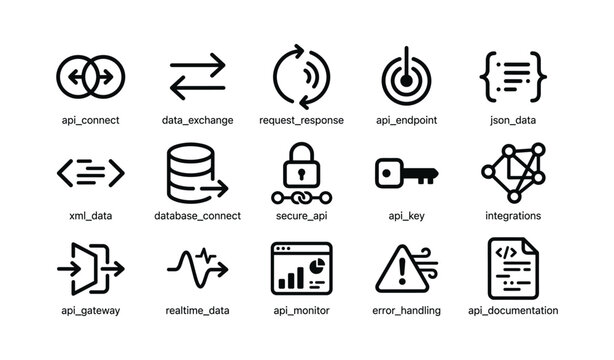Api and data icons arranged in grid on white background