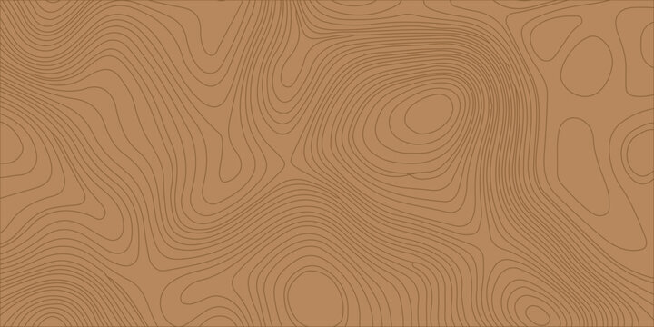 Brown topographic map background with minimalist organic contour line pattern. professional vector-style background featuring brown topographic contour lines on a light tan base. 