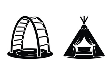 Vector illustration of a jungle gym arch and a teepee tent with playground © Sadek