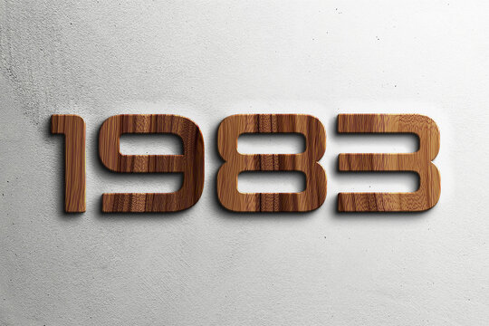 3D Wooden style Text Effect of number 1983 on white background.