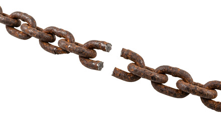 Obraz premium Broken rusty chain, isolated on transparent background
