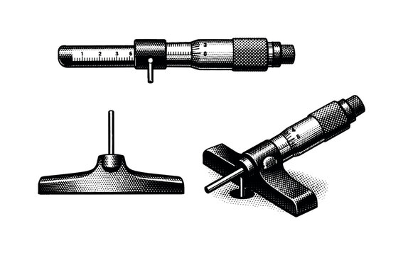 Precision measuring tools including a micrometer and depth gauge