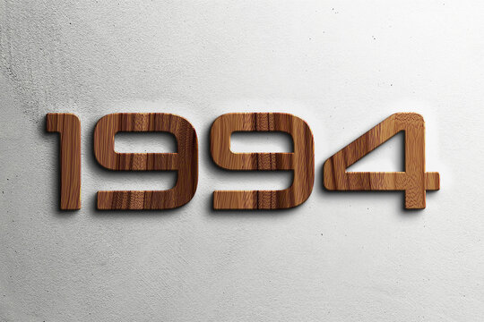 3D Wooden style Text Effect of number 1994 on white background.