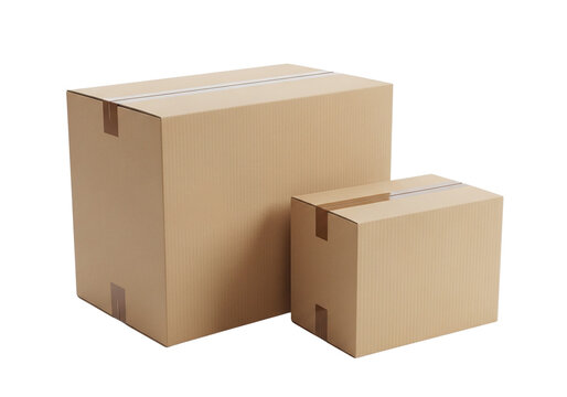 Two moving boxes in different sizes isolated on a white background representing packaging solutions for relocation and storage.  