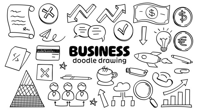 Business Line Doodle Hand Drawn Ideas Thinking and Knowledge.Vector Illustration