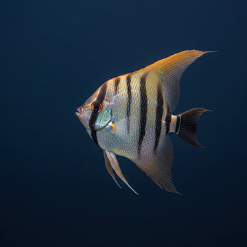 zebra fish swimming in dark water aquarium