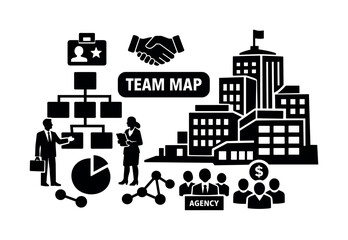 Naklejka premium Business organization and team structure icons for corporate strategy and planning