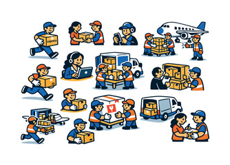 Fototapeta premium Diverse delivery and logistics team working together to move packages efficiently