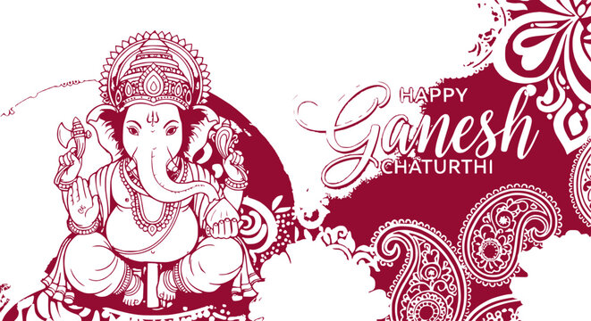 Happy Ganesh Chaturthi, Lord Ganesha illustration, Indian festival, Hindu deity, ornate background