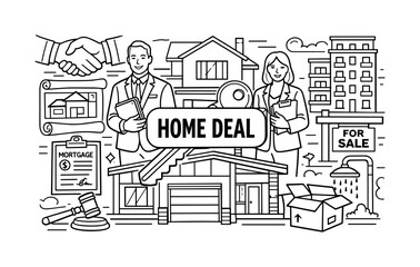 Naklejka premium Real estate agents facilitate a successful home deal with keys and contracts