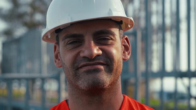 man with a white helmet smiling at the camera