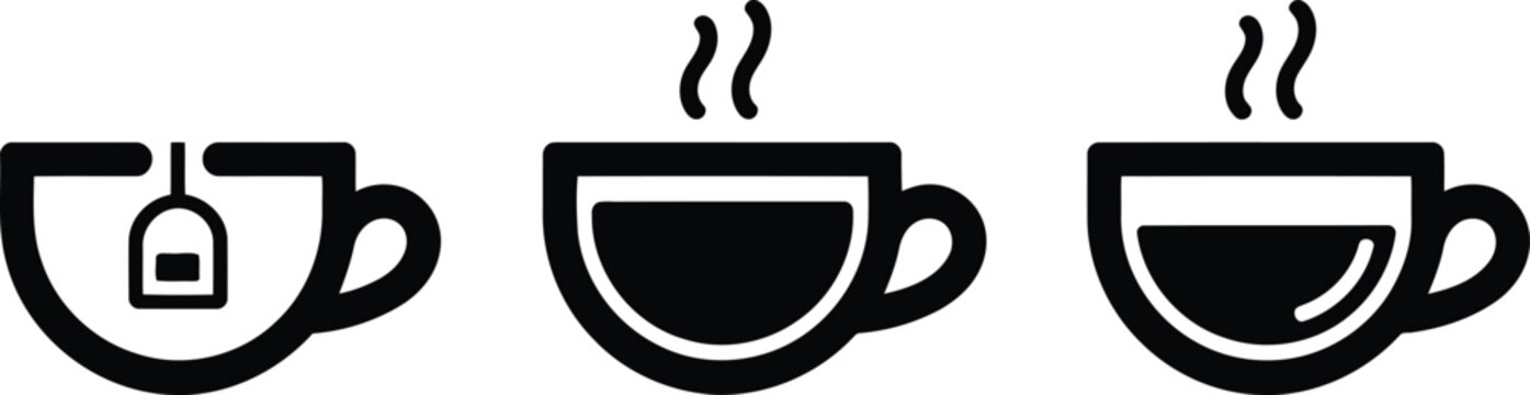 Black and white tea and coffee cup icons set Vector