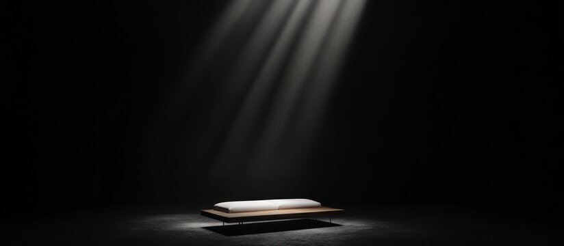 Illuminated Platform in Dark Room