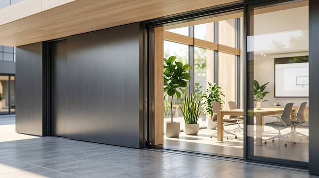 Int&eacute;rieur moderne avec grande porte vitr&eacute;e