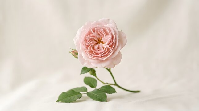 Single Pink Rose on White Background.