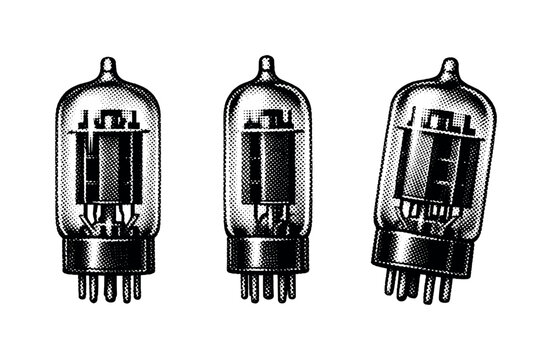 Vintage vacuum tubes arranged in a classic scientific illustration style