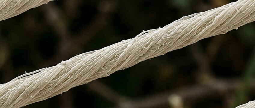 Close-up of twisted rope fibers.
