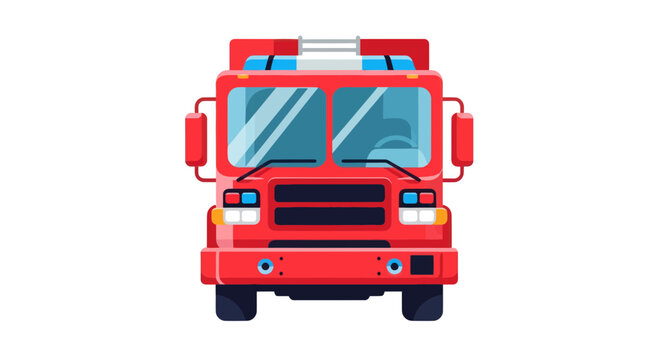 Front View of a Red Fire Truck, Emergency Vehicle, Vector Illustration