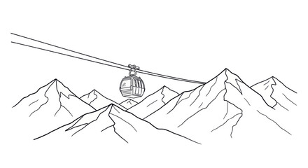 Cable Car Ascending Snowy Mountain Peaks, Aerial Transport Line in Alpine Landscape © kholid