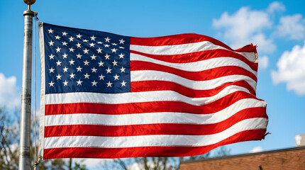 Obraz premium American flag waving against blue sky