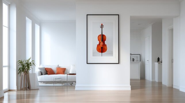 Modern interior with violin art abstract music concept and home decor