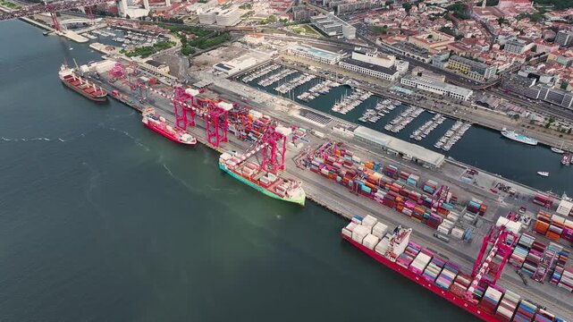 Exploring dynamic port operations with vibrant containers at a bustling terminal
