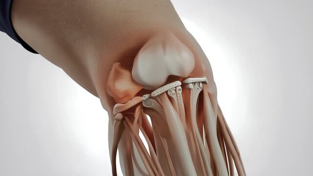 Close-up anatomical illustration of the human foot bones and tendons with inflammation highlighted in red