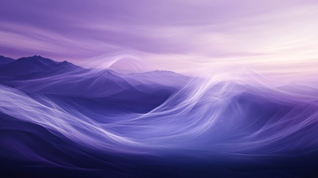 Dreamy, abstract landscape in purple hues with wispy, ethereal waves/hills
