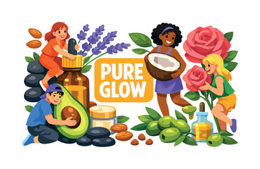 Obraz premium Children enjoy natural ingredients for pure glow skincare and beauty products