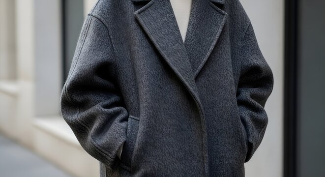 Wool coat with oversized silhouette and rich texture for premium outerwear photography